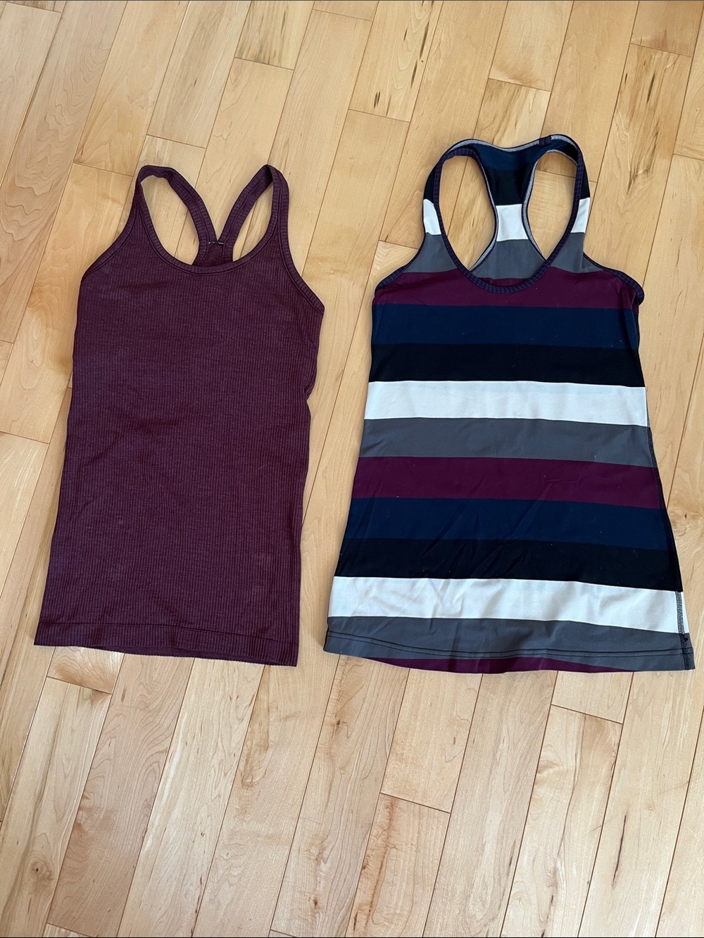lululemon athletica Burgundy Ribbed Tank & Striped Racerback Duo
